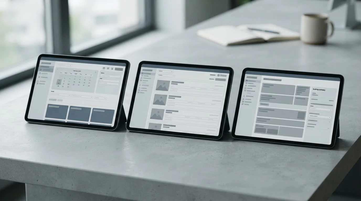 Mehrere Tablets nebeneinander mit verschiedenen Wettplattform-Interfaces