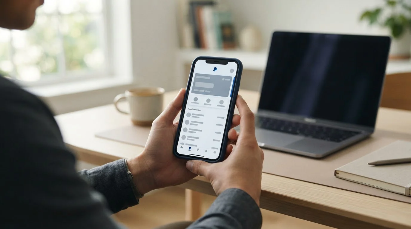 Person nutzt Smartphone mit PayPal-App für Online-Sportwetten in Deutschland