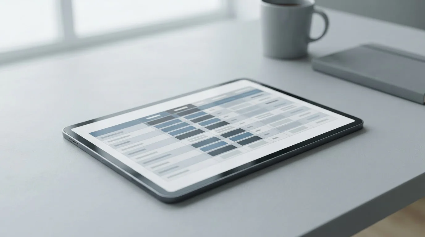 Neutrales Tablet mit Vergleichstabelle verschiedener Anbieter und Transaktionslimits