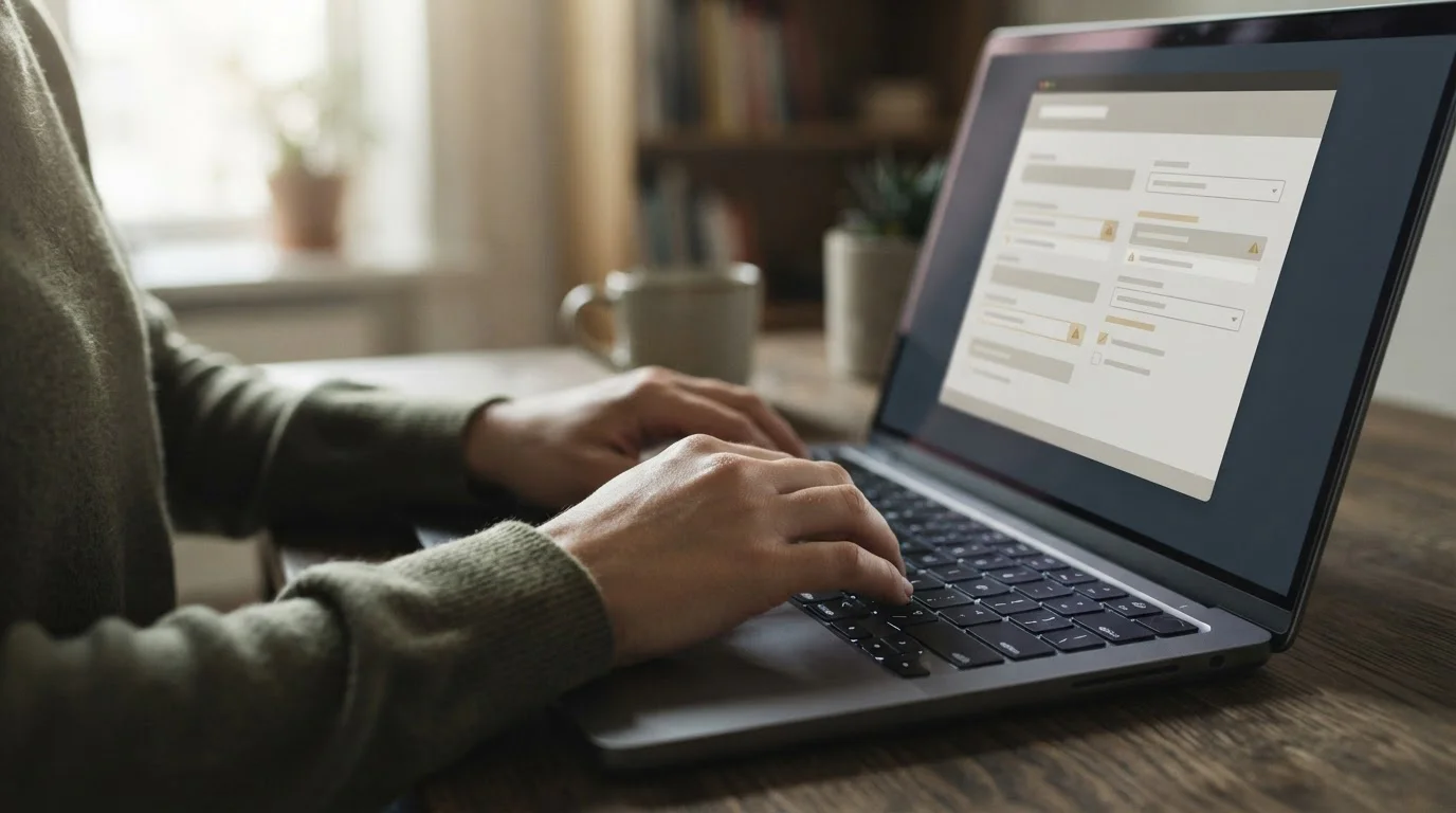 Hände über Laptop-Tastatur während eines Online-Zahlungsvorgangs mit Limit-Hinweisen
