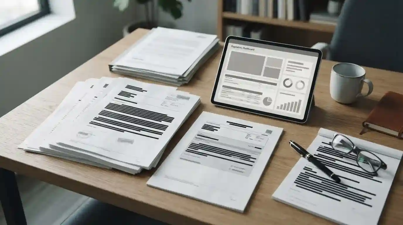 Offizielle Dokumente und Laptop symbolisieren rechtlichen Rahmen für Online-Wetten
