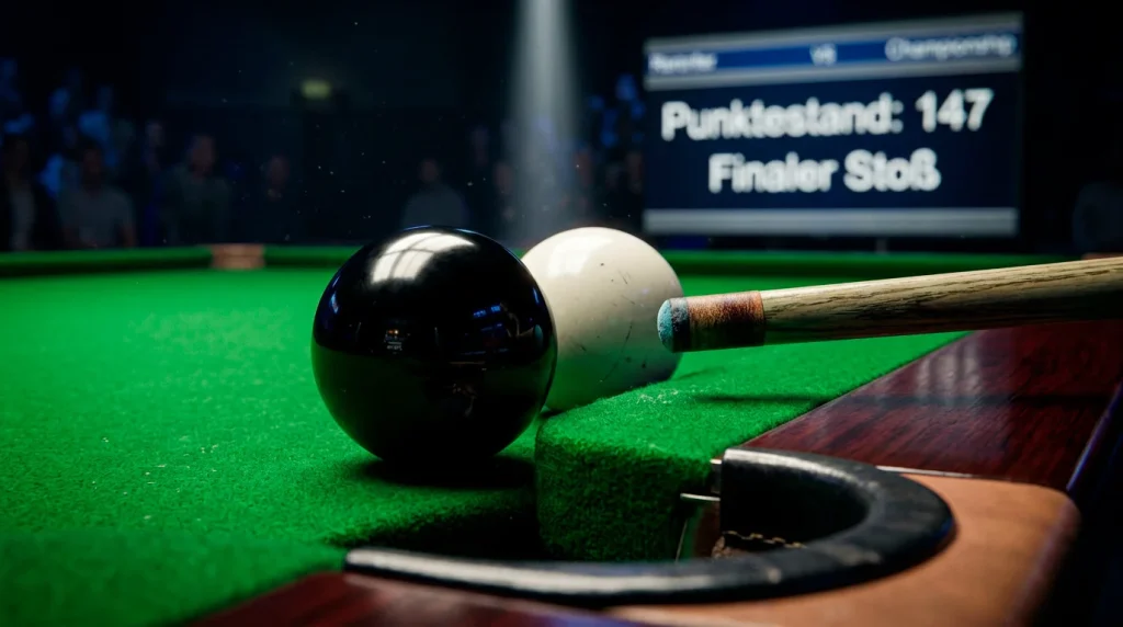 Snooker-Tisch mit schwarzer Kugel vor der Tasche beim Maximum Break