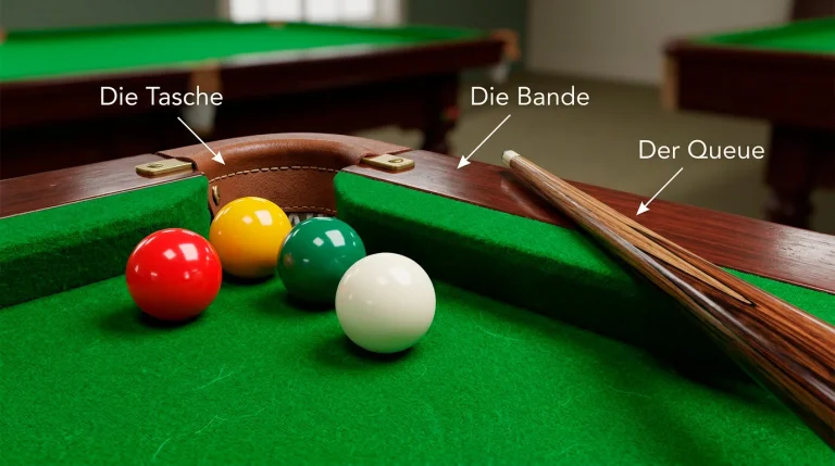 Snooker-Tisch mit Queue und Kugeln als Glossar-Illustration