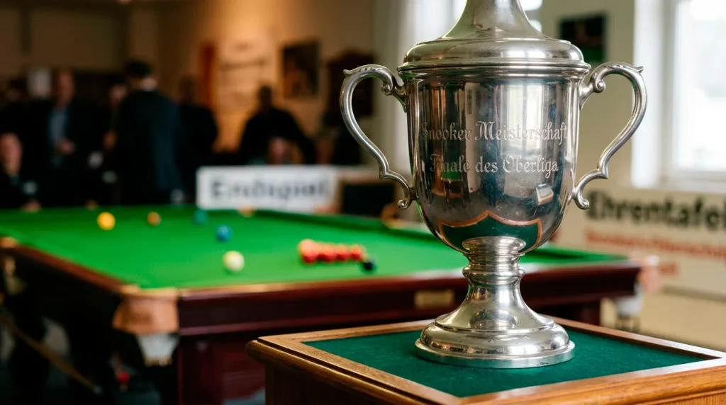 Snooker-Trophäe mit Spieler bei Siegerehrung