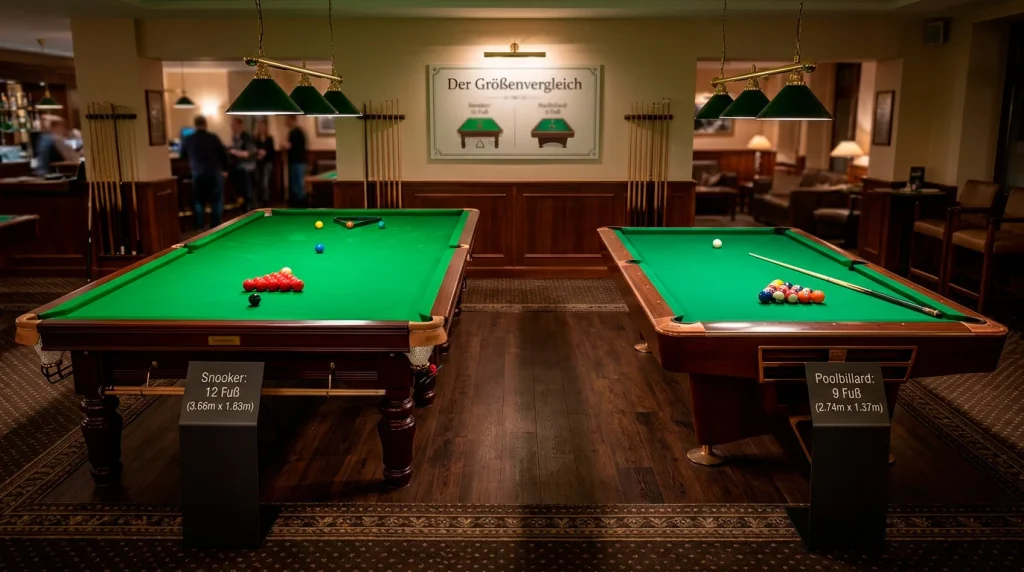Snooker-Tisch und Pool-Tisch im Größenvergleich