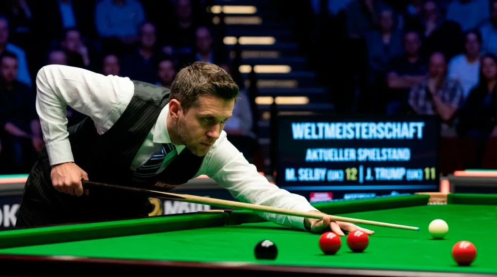 Professioneller Snooker-Spieler konzentriert am Tisch beim Stoß