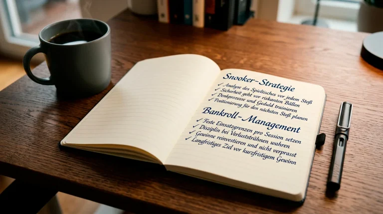 Notizbuch mit Wettstrategie und Stift auf Schreibtisch