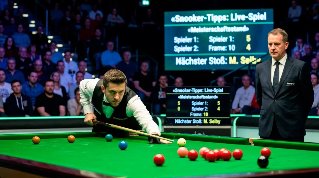 Live-Snooker-Match mit Spielern am Tisch während Turnier