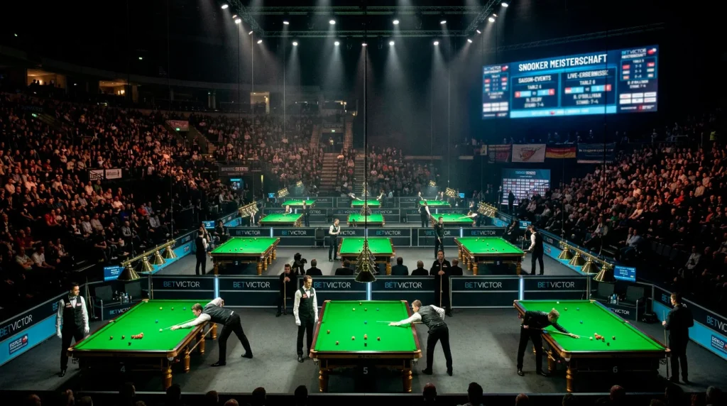Snooker-Arena während eines Turniers mit Publikum