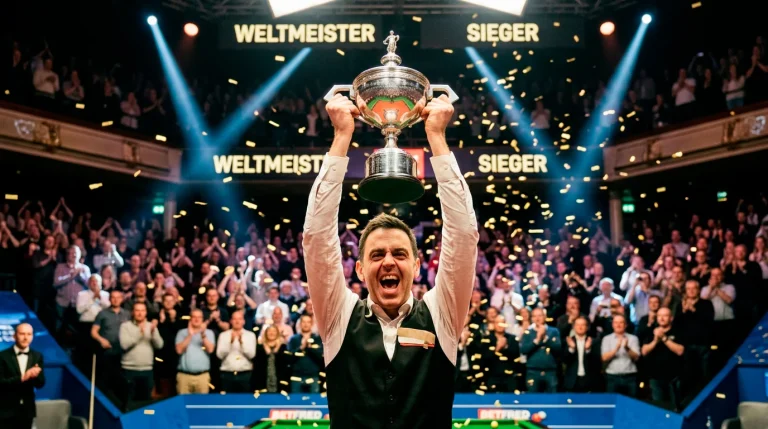 Snooker-Weltmeister mit Trophäe nach Finalsieg