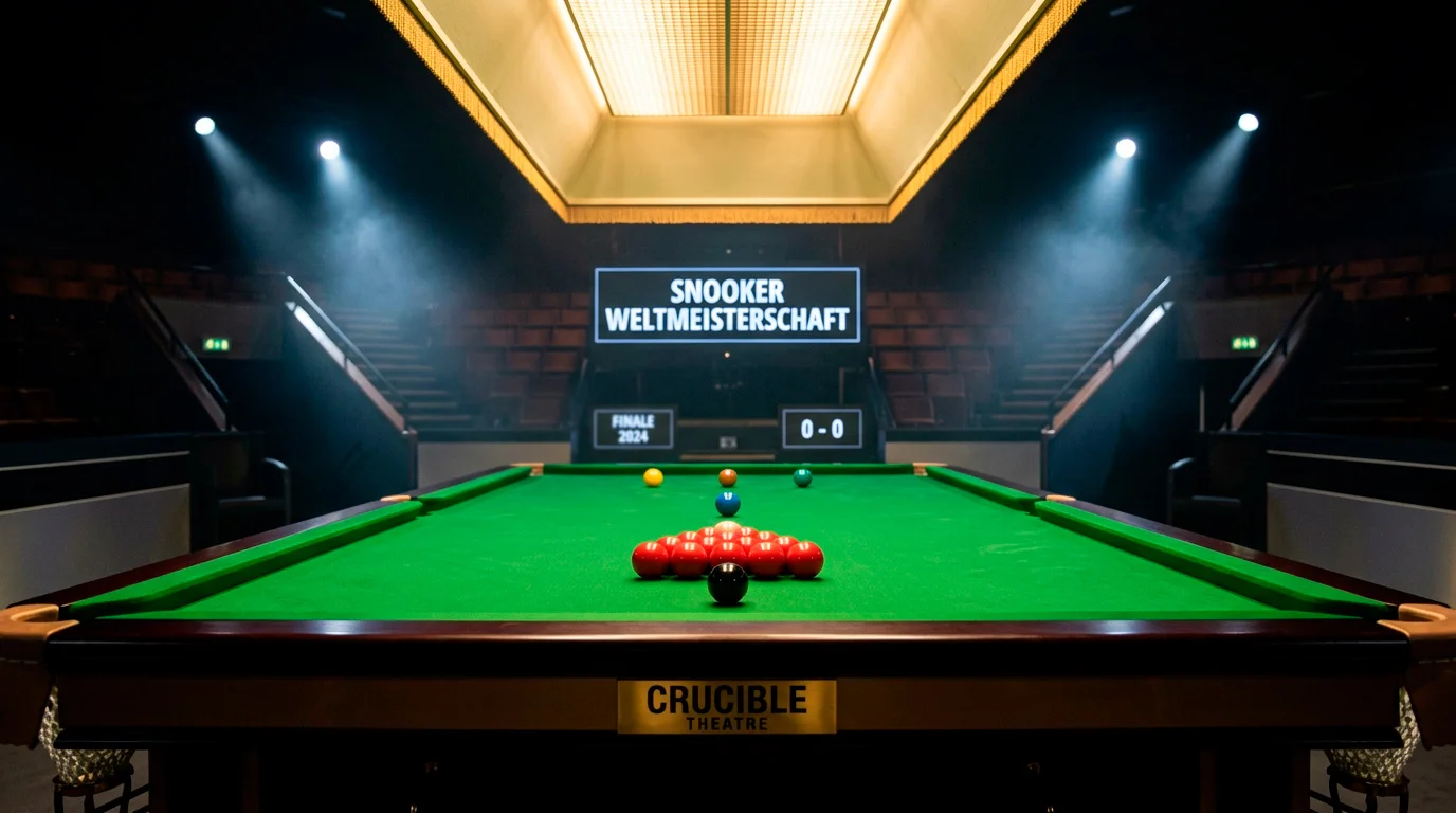 Snookertisch im Crucible Theatre Sheffield während der Weltmeisterschaft mit Spotlicht
