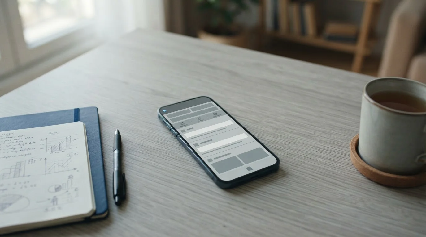 Smartphone mit leerer Wettplattform und symbolischer Einzahlungsbarriere