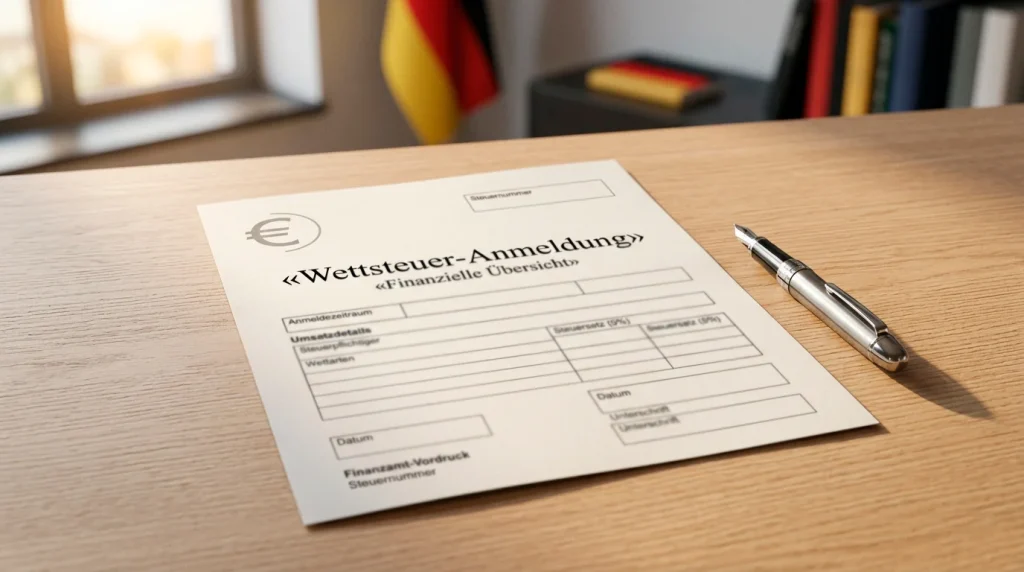 Dokument mit Stift und Euro-Symbol für Wettsteuer in Deutschland