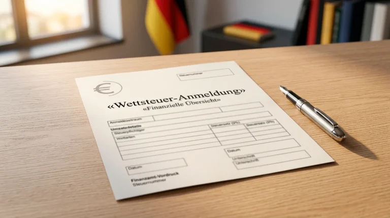 Dokument mit Stift und Euro-Symbol für Wettsteuer in Deutschland